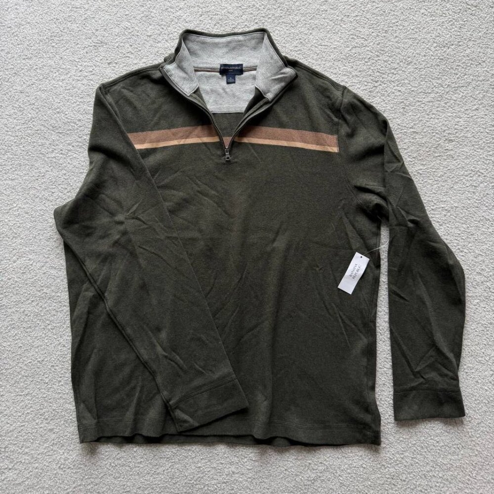 Banana Republic Navy Green Half Zip Sweater Men's XL 100% Cotton
